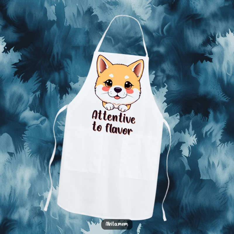 Funny Kawaii Akita dog apron, depicting a bright, attentive gaze, adding humorous focus and practicality to any culinary task.