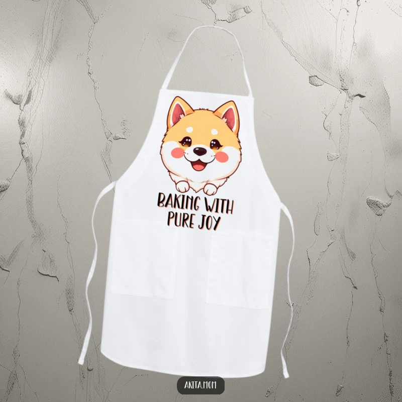 Happy Kawaii Akita Apron: A smiling kawaii Akita dog with sparkling, happy eyes, making cooking a joyful experience.