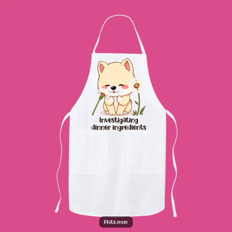 Cute Kawaii Akita Dandelion Apron: Whimsical Kitchen Fun