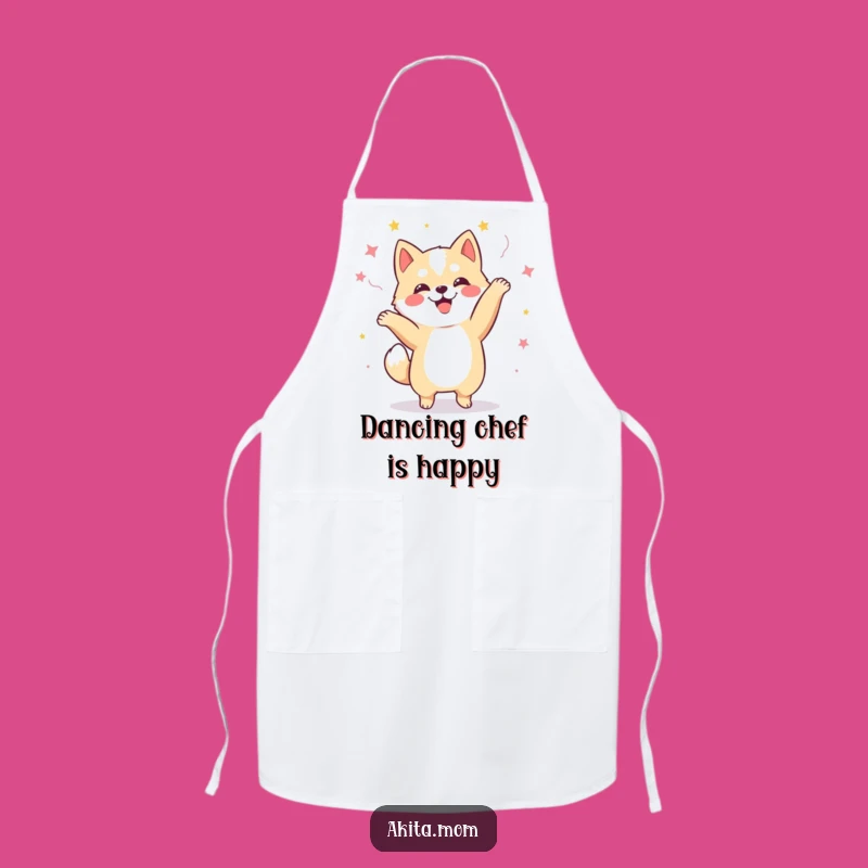 Funny Kawaii Akita Dance Apron: Cook Up Fun with This Happy Dog Design