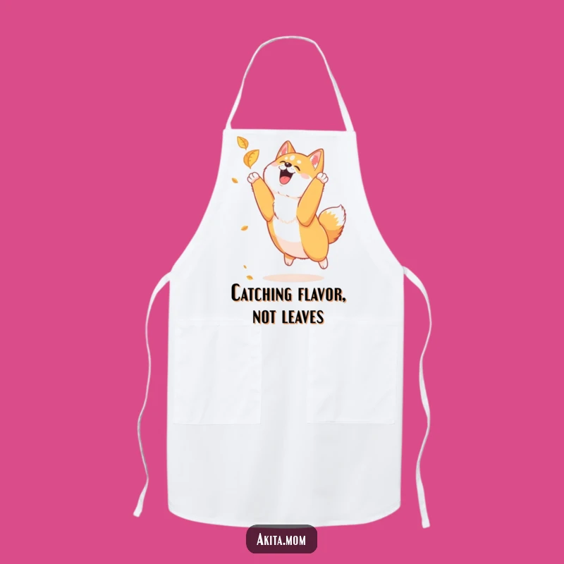 Funny Akita Leaf Chase Apron: Cook with Autumnal Glee