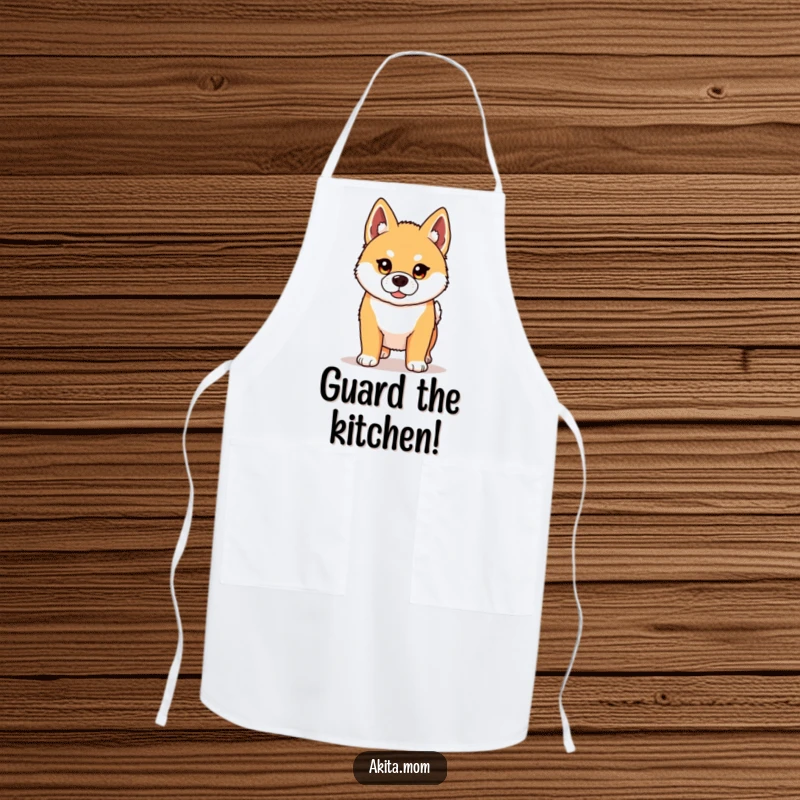 Funny Kawaii Akita apron showing a proud dog ready for culinary adventures. Humorous kitchen protection for dog lovers.