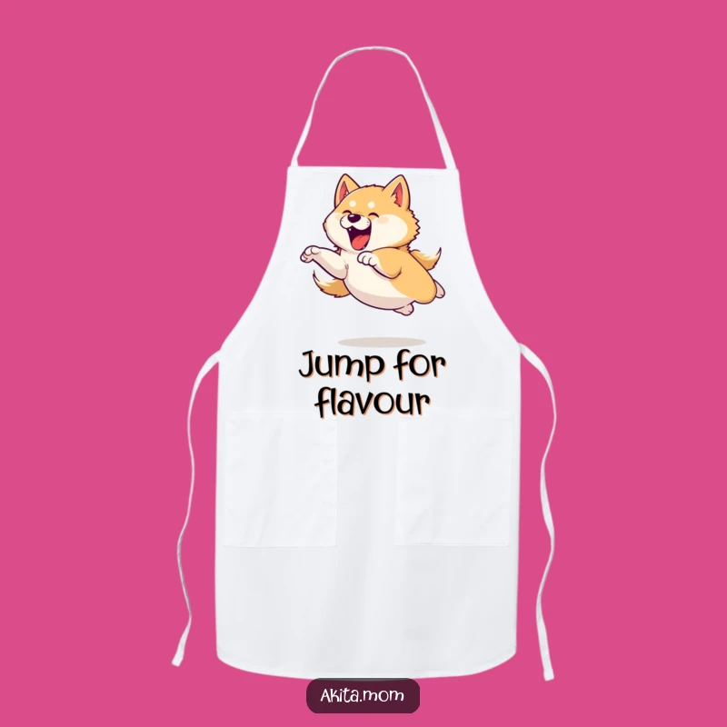 Funny Akita Leap Apron: Playful Chef Pup - Kitchen Gift