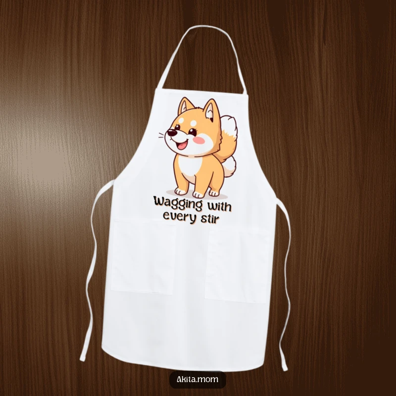 Funny Kawaii Akita dog apron, with an energetically wagging tail, adding humor and practicality to any cooking session.