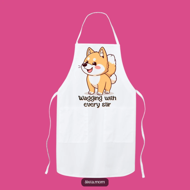 Funny Kawaii Akita Dog Wagging Tail Apron - Chef's Humorous Kitchen Gift!