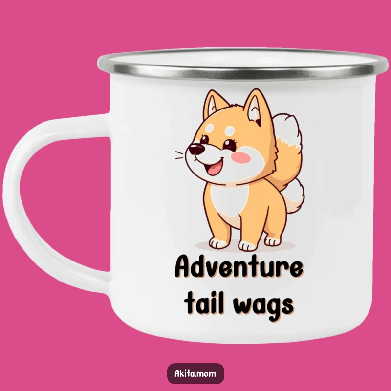 Funny Kawaii Akita Dog Wagging Tail Camping Mug - Outdoor Humor Gift!