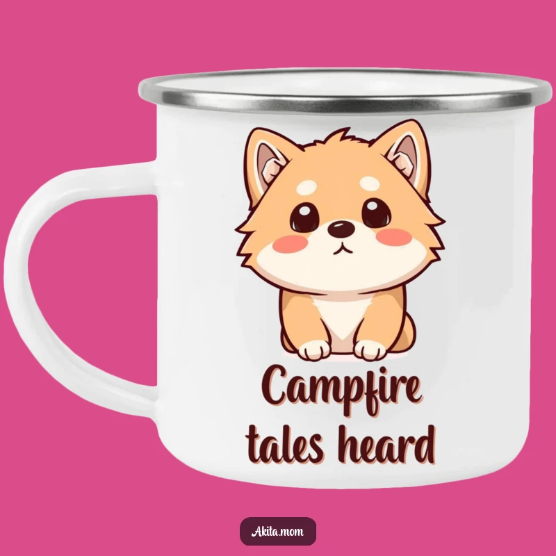 Funny Kawaii Akita Camping Mug: Curious Listening Dog