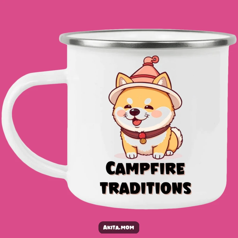 Funny Akita Camping Mug: Japanese Hat Cup, Humorous Outdoor Cultural Gift