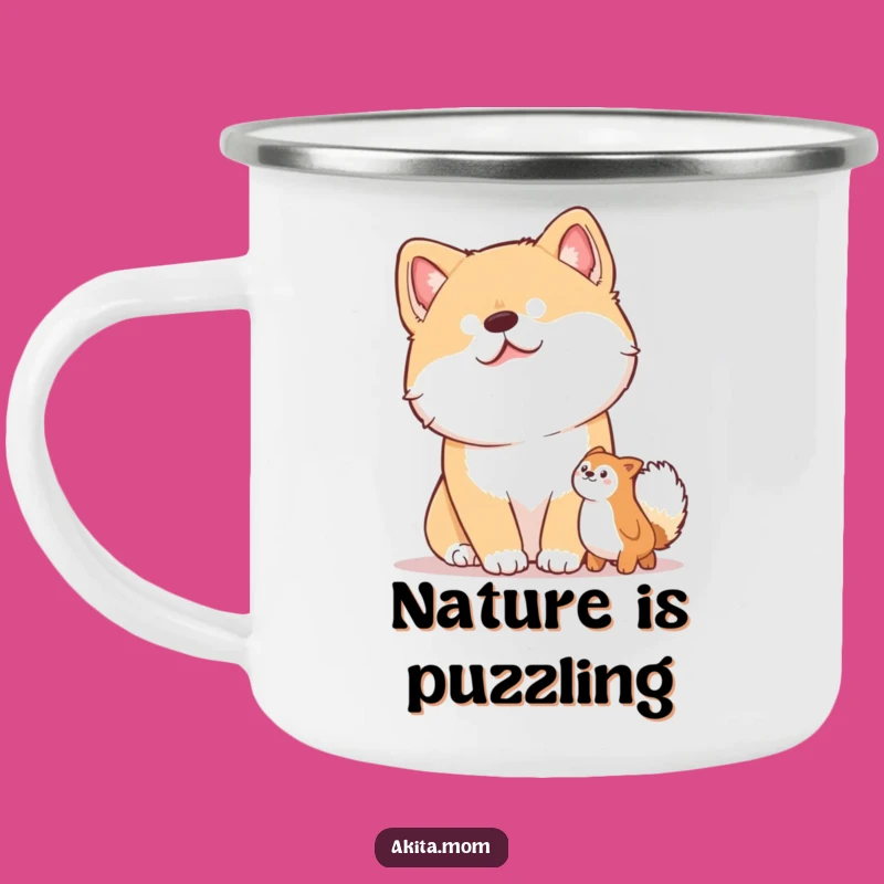 Funny Akita Head Tilt Camping Mug: Curious Pup Adventure - Gift