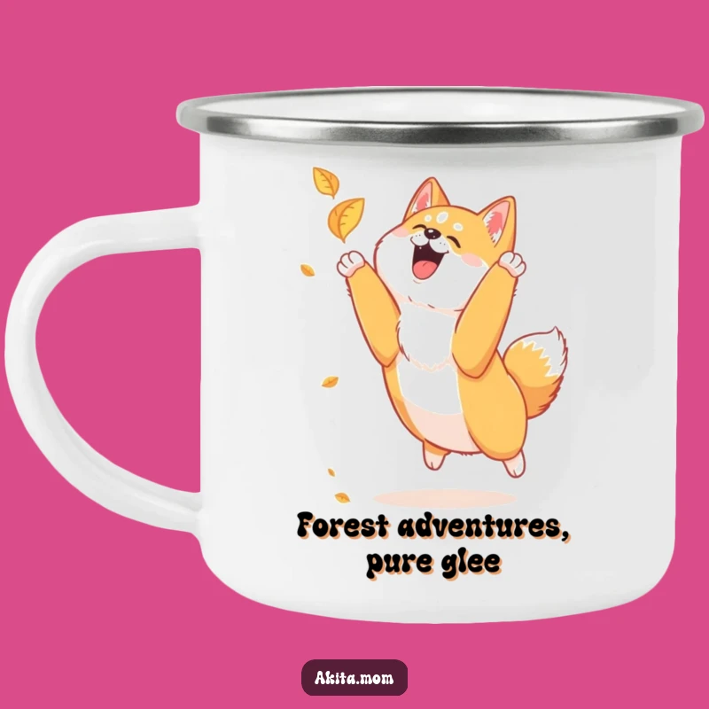 Funny Akita Leaf Chase Camping Mug: Adventure in Every Sip