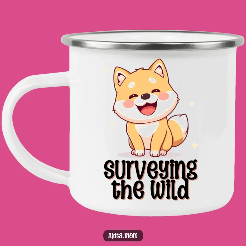 Funny Alert Akita Survey Camping Mug: Stay Vigilant with Dog Humor
