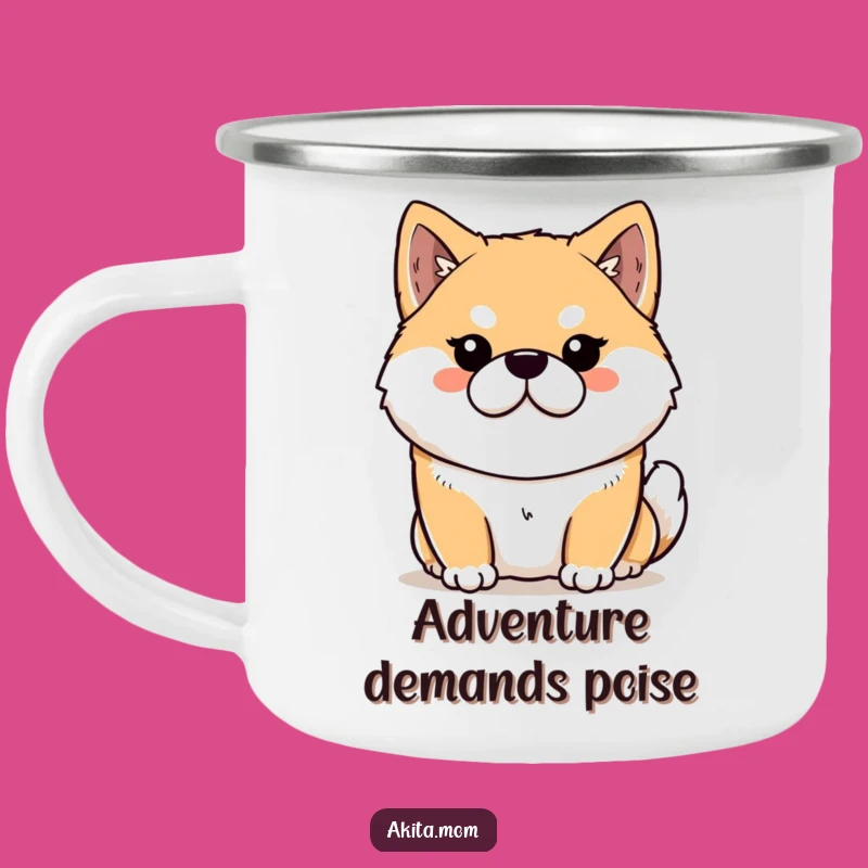Funny Kawaii Akita Camping Mug: Dignified Dog Art, Outdoor Humor & Akita Gift