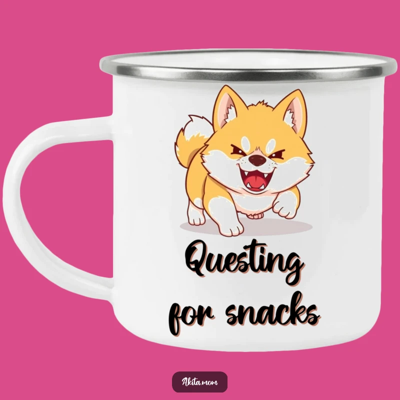 Funny Kawaii Akita Camping Mug: Playful Pounce Dog Adventure