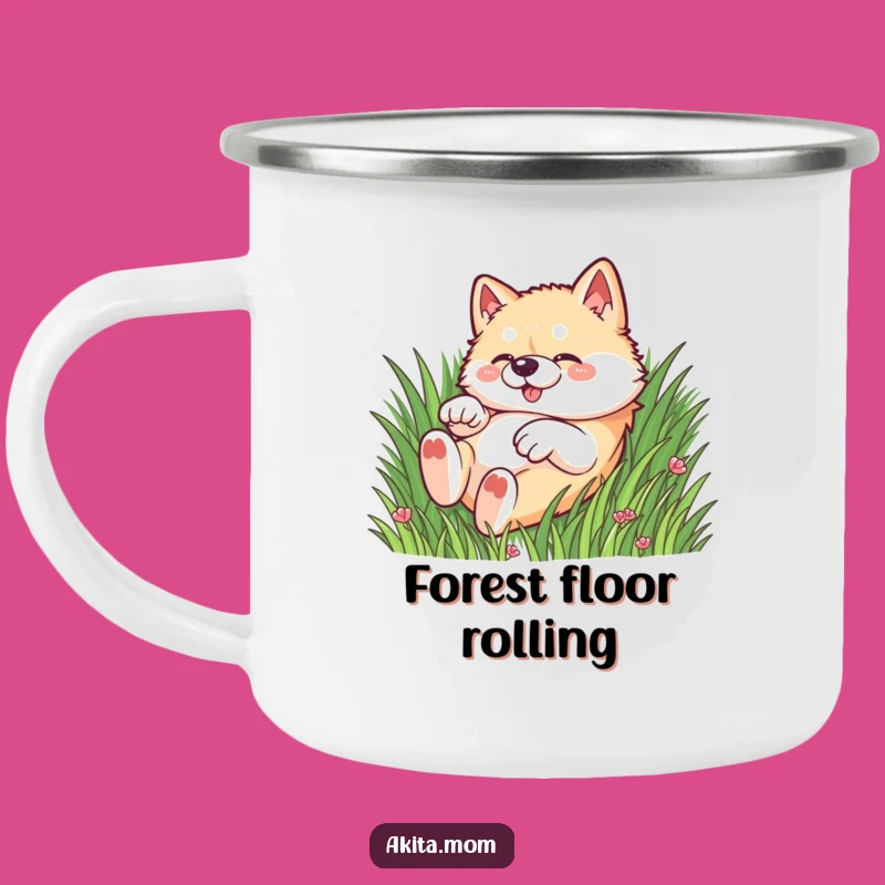 Funny Kawaii Akita Grass Camping Mug: Playful Sips Outdoors