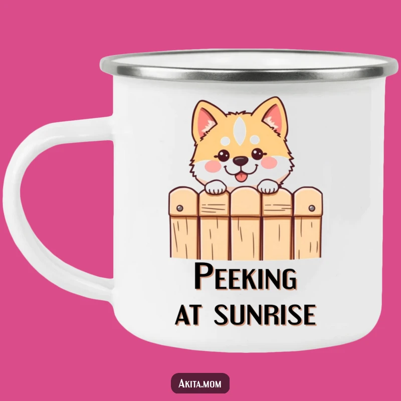 Funny Kawaii Akita Peeking Camping Mug: Durable & Hilarious Outdoor Drinkware