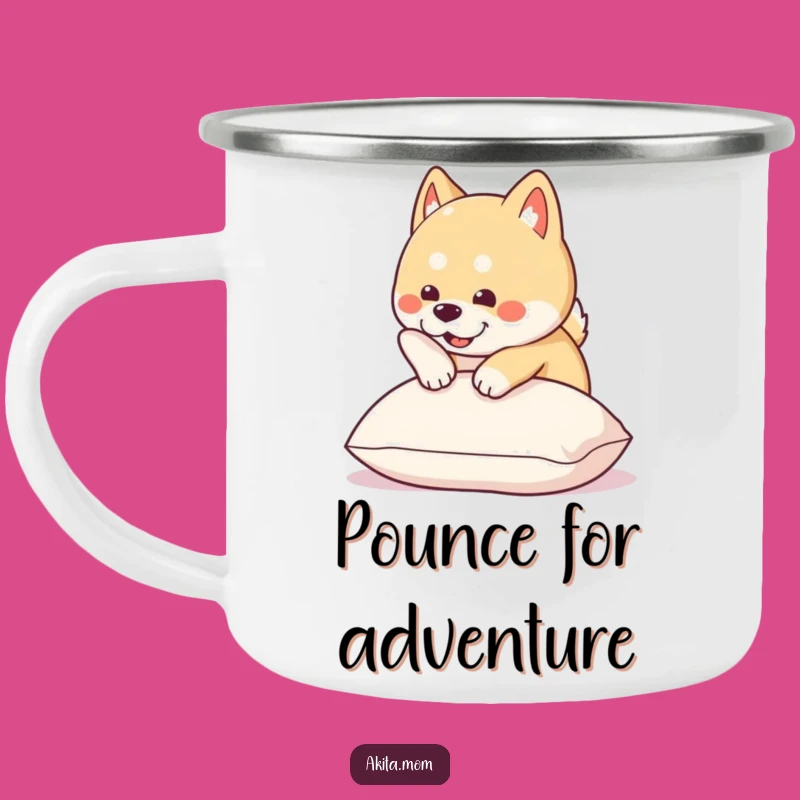 Funny Kawaii Akita Pounce Camping Mug: Durable & Hilarious Outdoor Drinkware