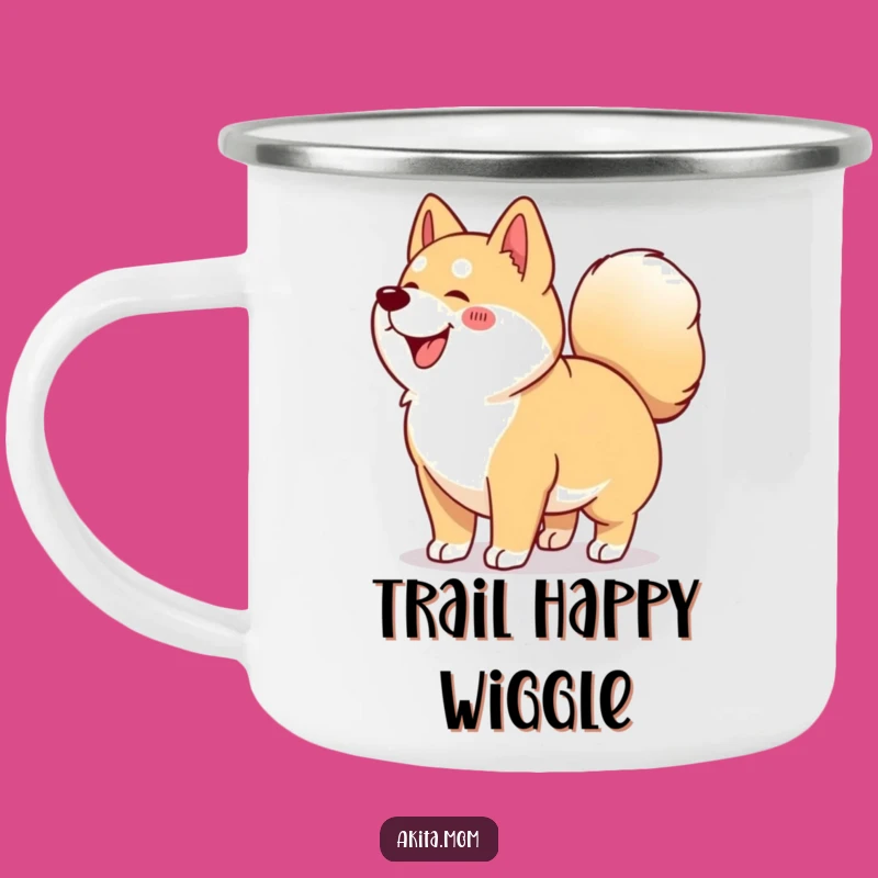 Funny Kawaii Akita Wiggle Camping Mug: Happy Dog Art, Outdoorsy Akita Gift