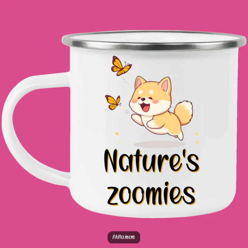 Funny Akita Cub Butterfly Camping Mug - Adventure Puppy Gift