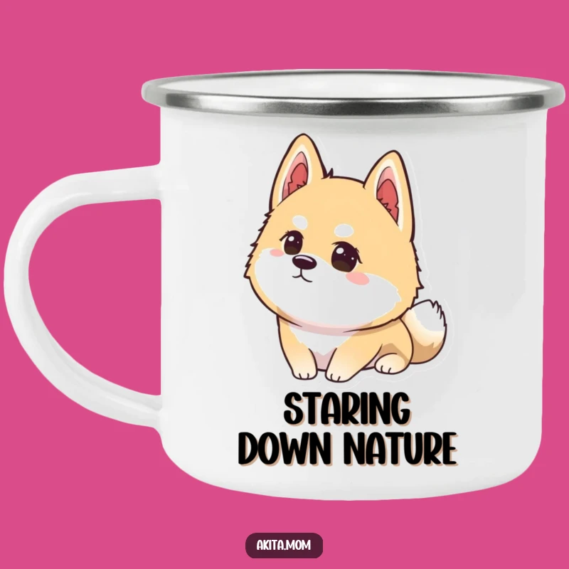 Funny Kawaii Akita Focus Camping Mug: Concentrated Dog Art, Outdoorsy Akita Gift