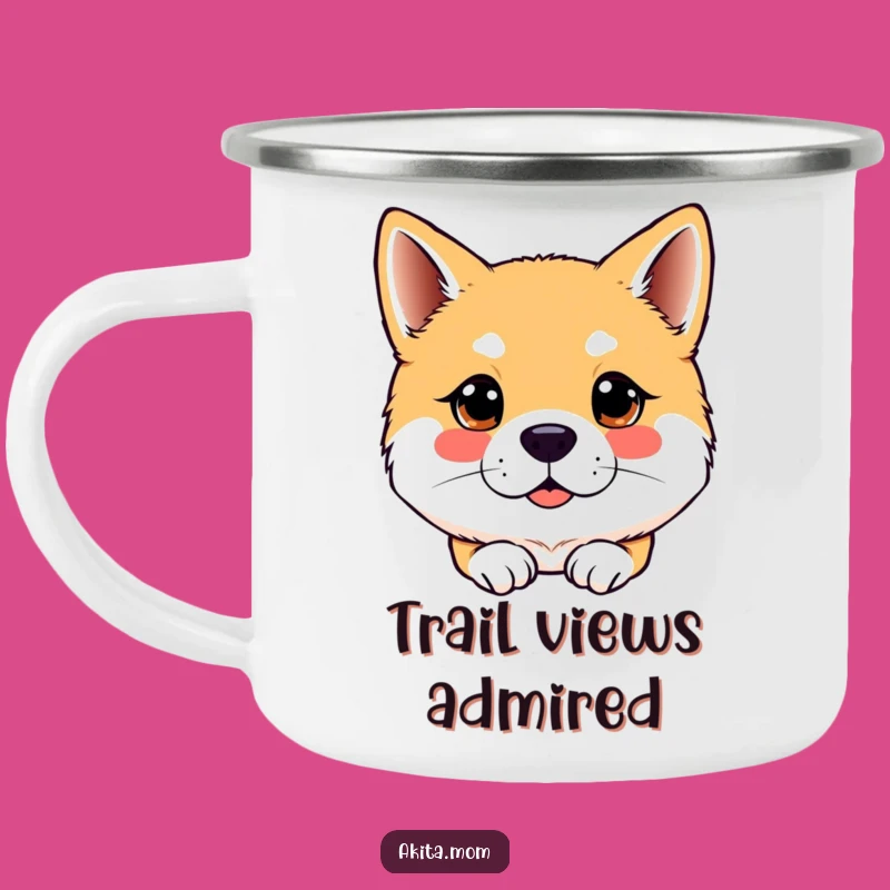 Funny Kawaii Akita Dog Attentive Gaze Camping Mug - Alert Outdoor Humor Gift!