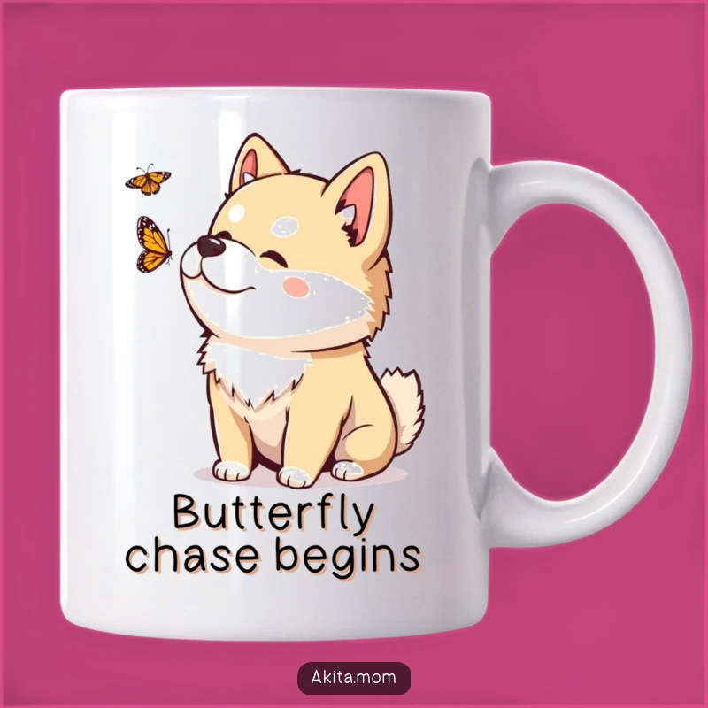 Funny Kawaii Akita Butterfly Mug: Nature's Wonder, Perfect Funny Gift!