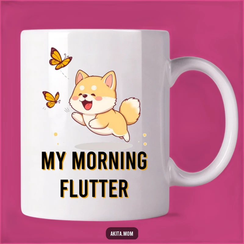Funny Akita Cub Butterfly Chase Mug - Adorable Puppy Gift for Dog Lovers