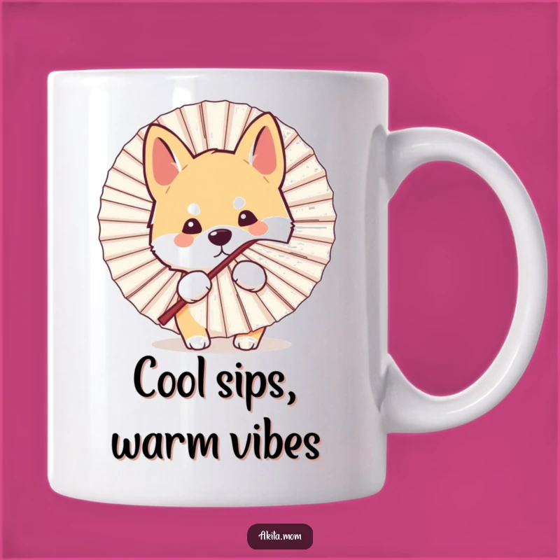 Funny Kawaii Akita Dog Peeking Fan Mug - Cute Hide & Seek Humor Gift!