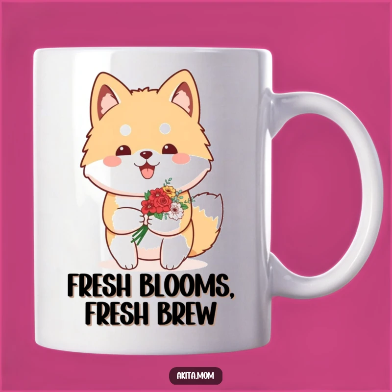 Funny Kawaii Akita Flower Bouquet Mug: Proud Dog Gift for Her!