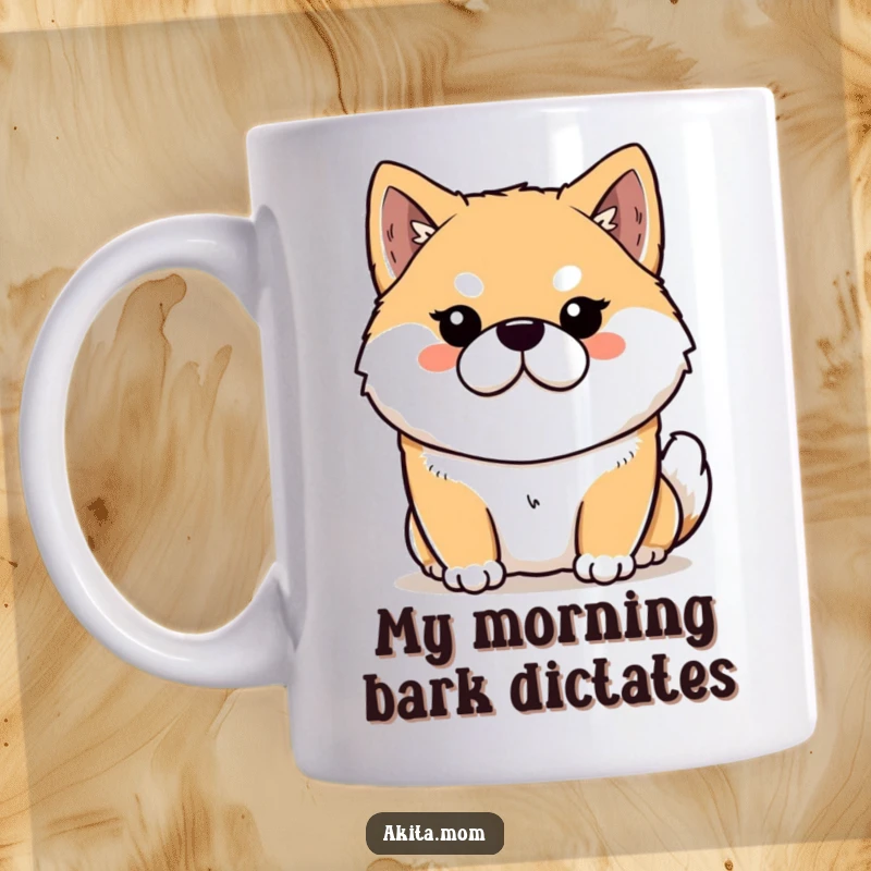 Funny Kawaii Akita mug featuring a dignified dog with a stern but loving expression, perfect for Akita moms and dads.