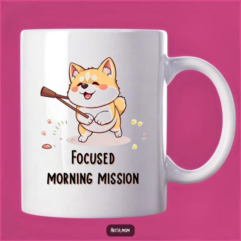 Funny Kawaii Akita Stick Hunter Mug: Determined Dog Gift