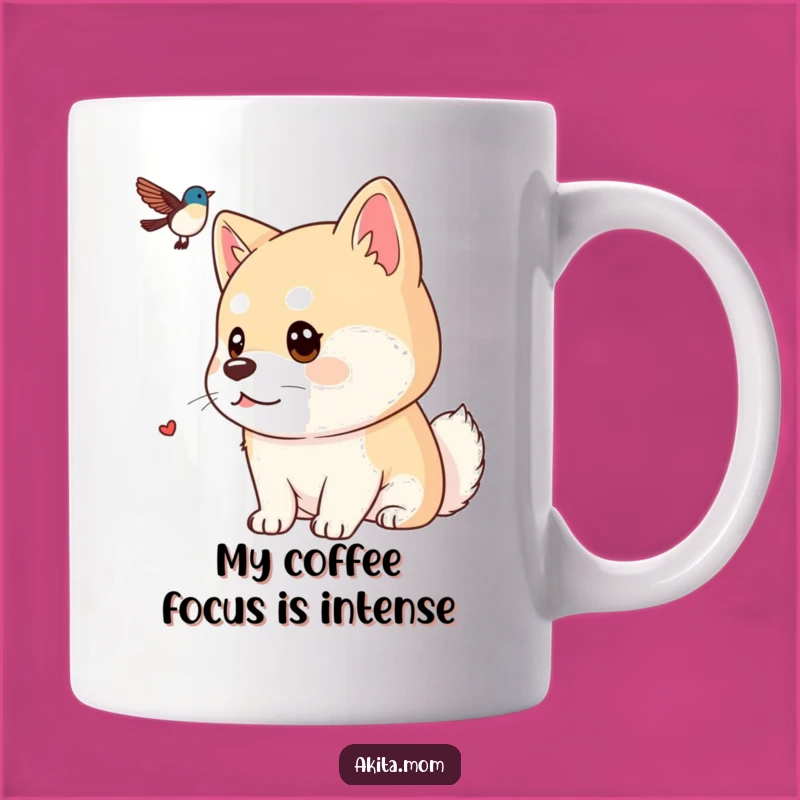 Funny Kawaii Akita Bird Watching Mug: Focused Dog Gaze Gift, Perfect for Bird Lovers