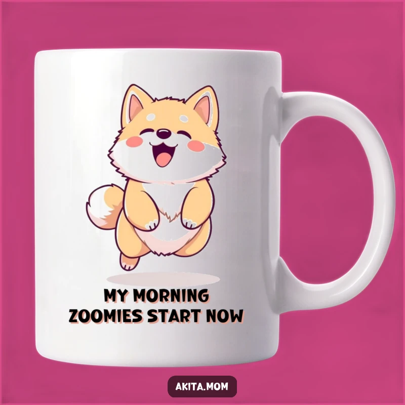 Funny Kawaii Akita Barking Mug: Adorable Dog Leap Design, Perfect Dog Lover Gift