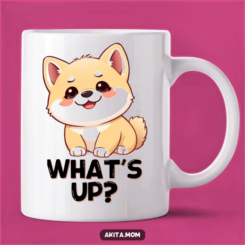 Funny Akita Cub Curious Upward Mug - Alert Puppy Gift for Watchers
