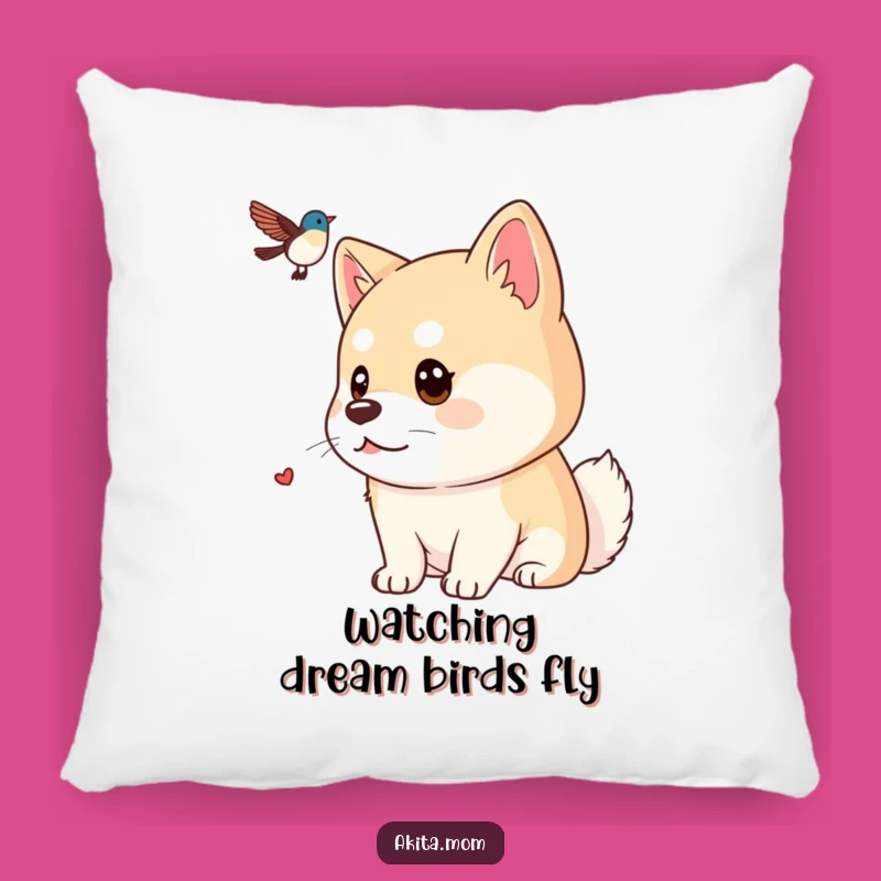 Cozy Funny Kawaii Akita Pillow: Focused Bird Watching Cushion, Perfect Gift for Observers