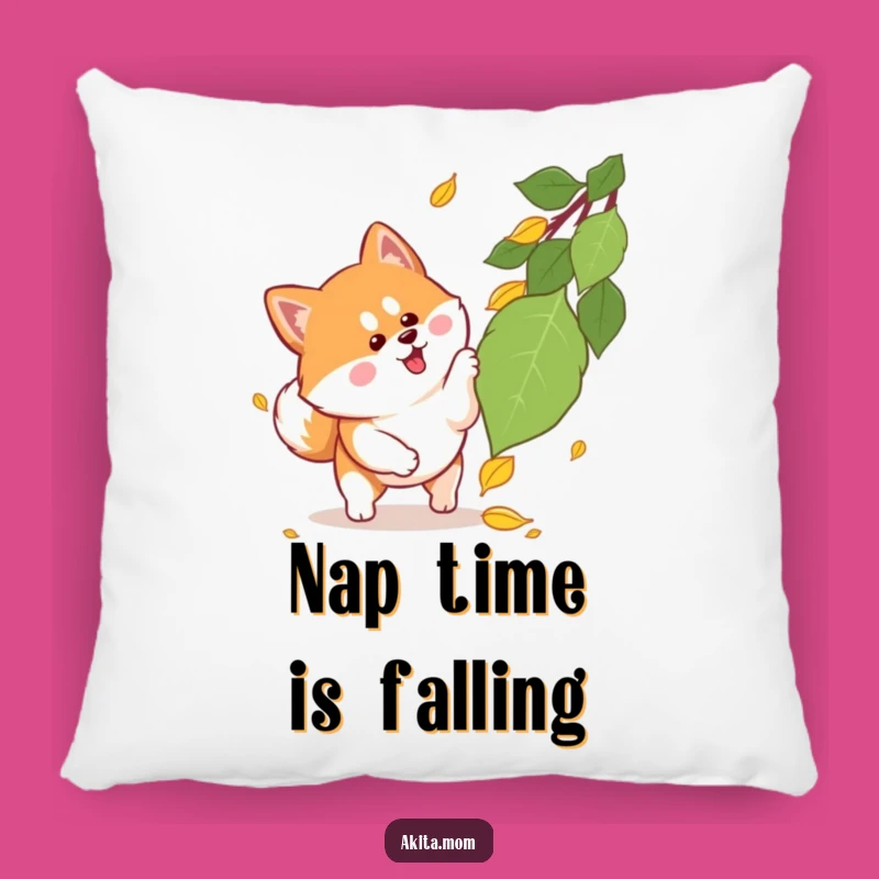 Cozy Funny Kawaii Akita Pouncing Leaf Pillow: Cute Dog Accent Gift!