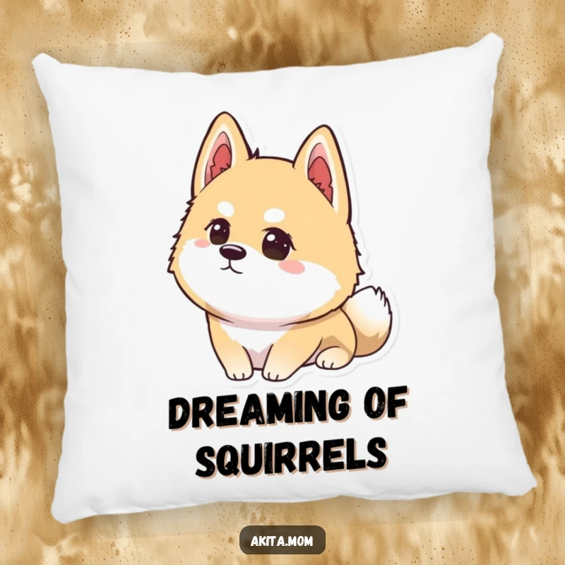 Funny Kawaii Akita pillow showing a dog with intense concentration, staring intently into the distance, perfect for a calm space.