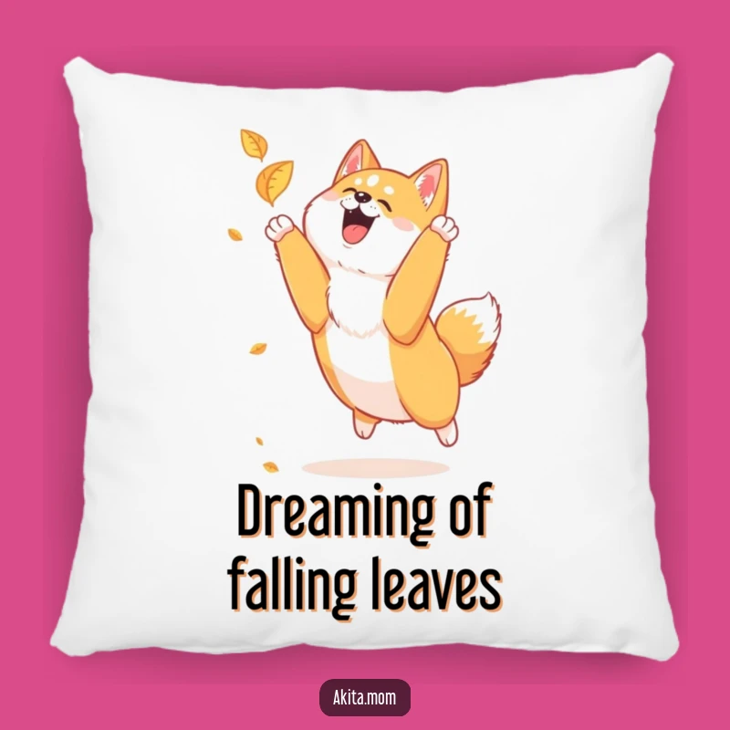 Funny Akita Leaf Chase Pillow: Cozy Comfort and Canine Fun