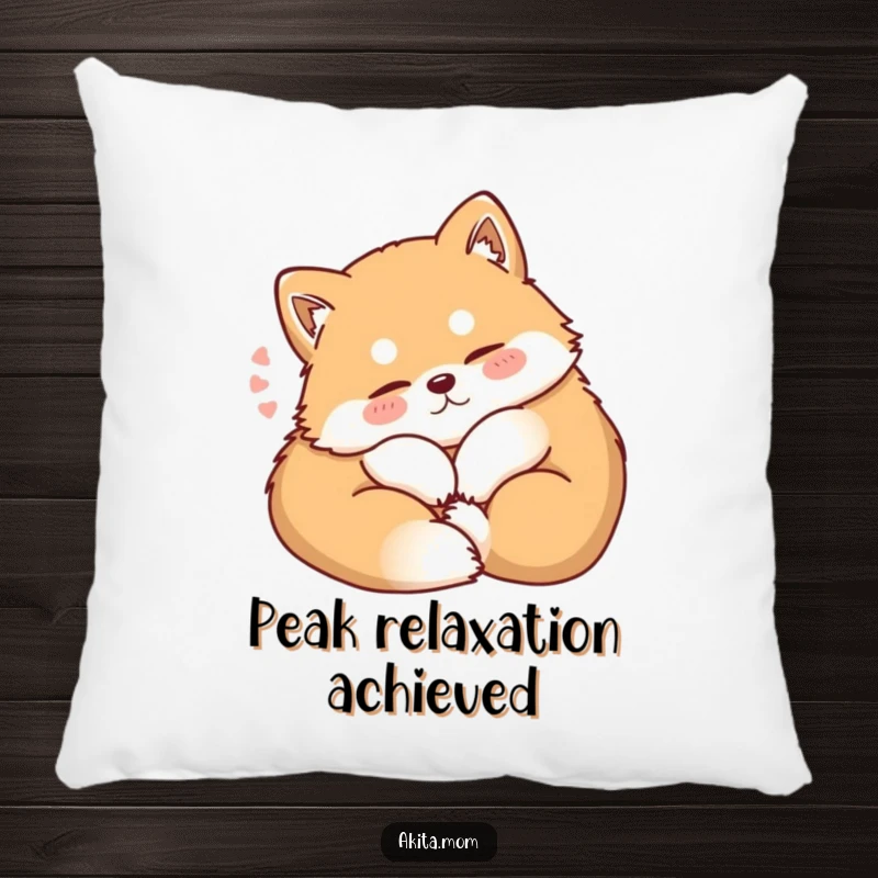 Funny Kawaii Akita pillow, depicting a dog curling up contentedly with a soft sigh, perfect for adding comfort and a touch of canine tranquility.