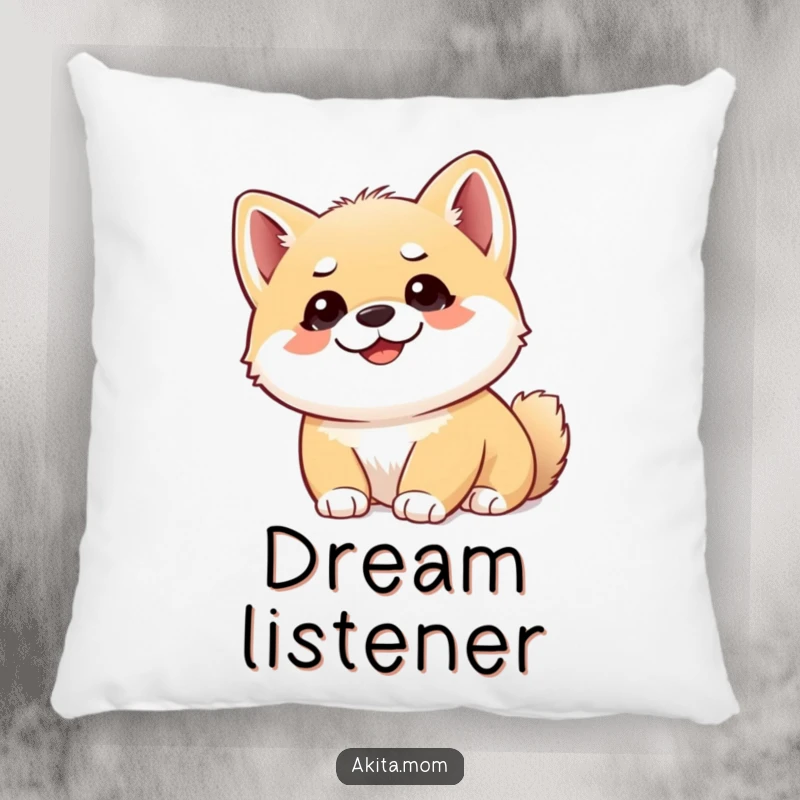 Funny Akita cub pillow showing a cute puppy looking upwards with alert ears, offering comfort and puppy-themed curiosity.