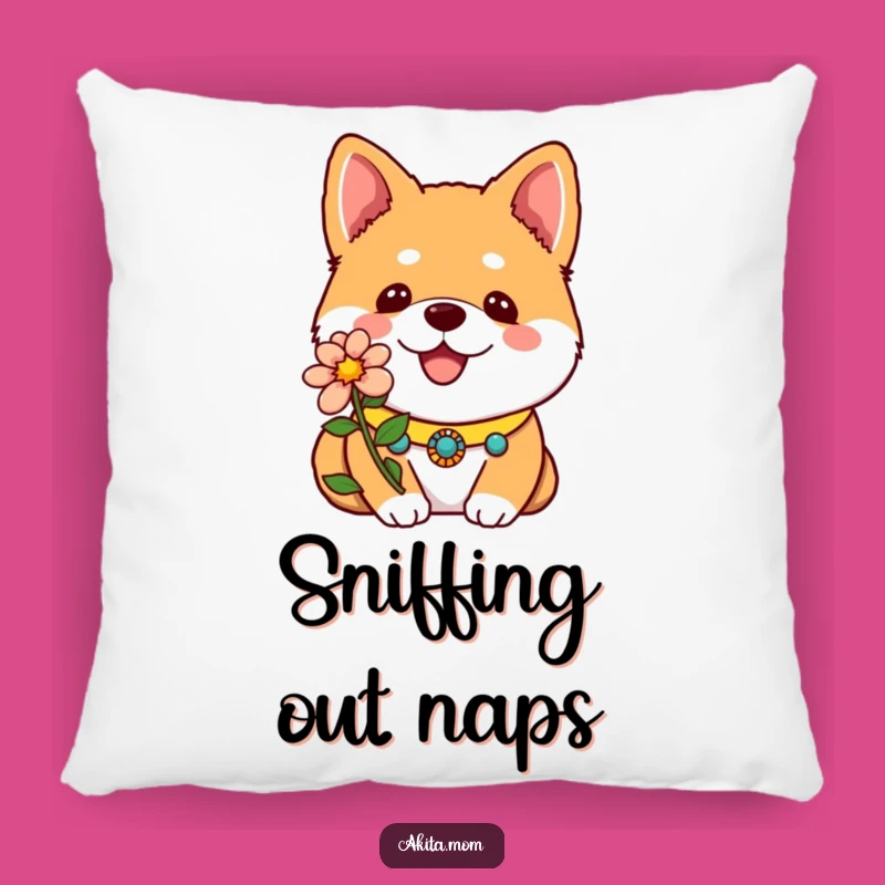 Soft Funny Kawaii Akita Flower Pillow: Cute Dog Accent