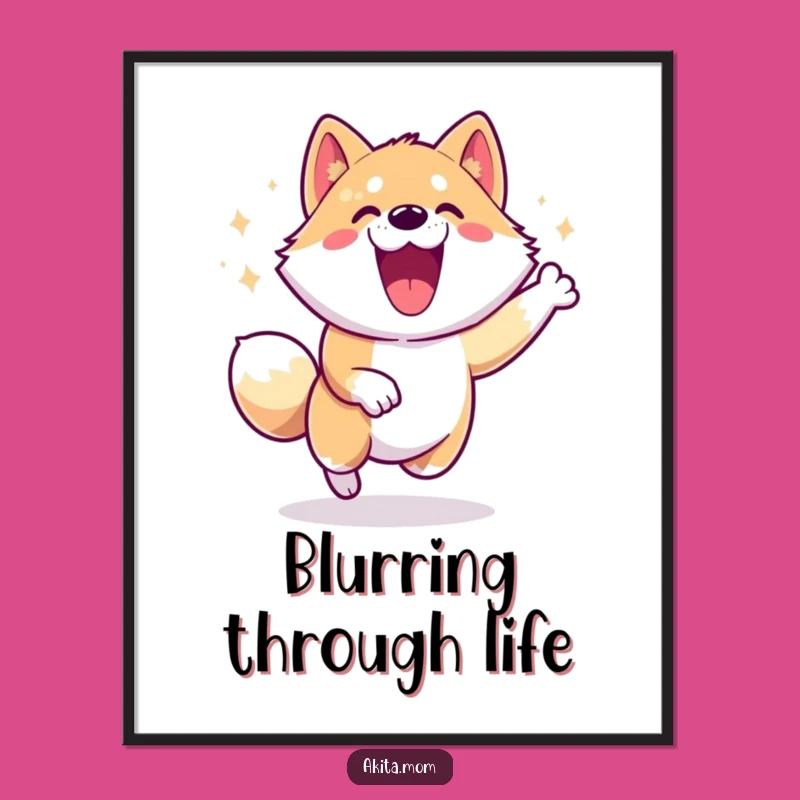 Akita Zoomie Digital Art Print: Energetic Wall Decor