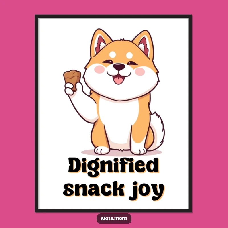 Funny Kawaii Akita Digital Art: Happy Treat Dog Print, Instant Humorous Decor