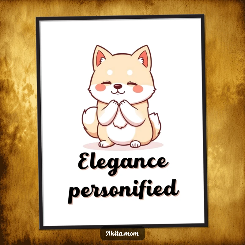 Funny Kawaii Akita digital art print of a dog with dignified posture bowing politely, conveying a sense of gentle respect and calm.