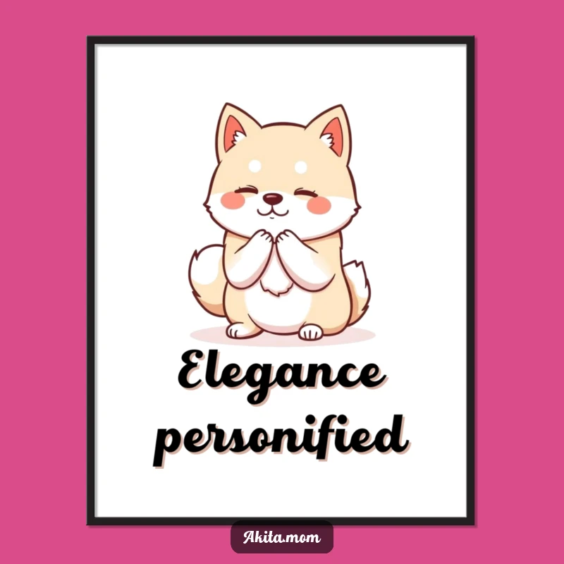 Funny Kawaii Akita Bowing Digital Art: Instant Elegant Decor Gift!