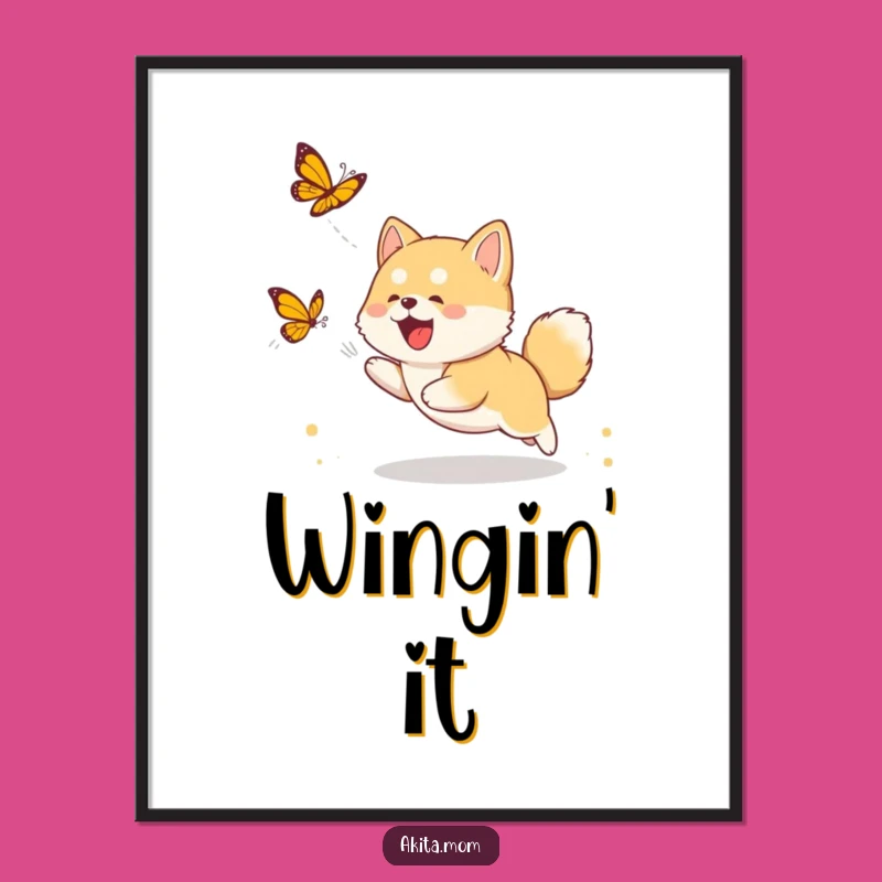 Funny Akita Cub Butterfly Digital Art - Instant Puppy Joyful Gift
