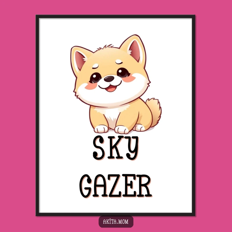 Funny Akita Cub Upward Digital Art - Instant Puppy Curiosity Gift