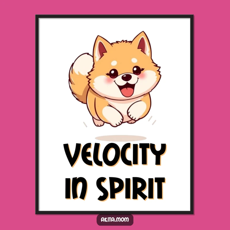 Funny Akita Digital Art: Enthusiastic Bounding Download, Humorous Gift