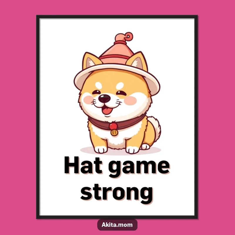 Funny Akita Digital Art: Japanese Hat Download, Humorous Cultural Gift for Framing