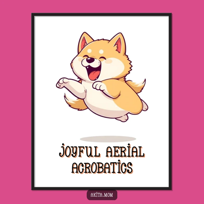 Funny Akita Leap Digital Art: Playful Jumper Portrait - Gift