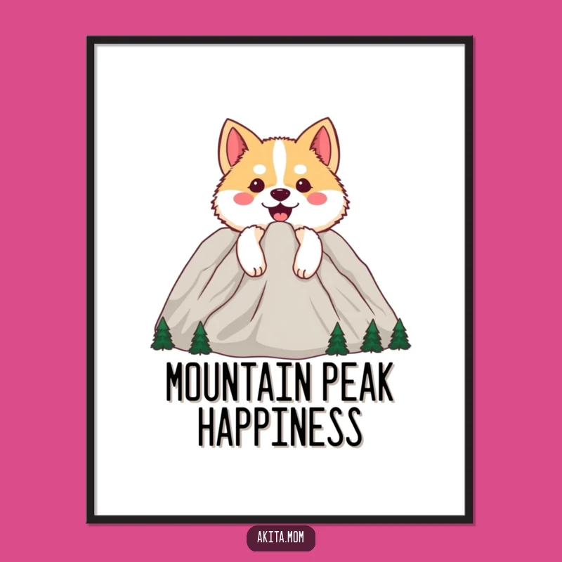 Funny Happy Akita Mountain Print: Instant Adventure Art for Your Walls